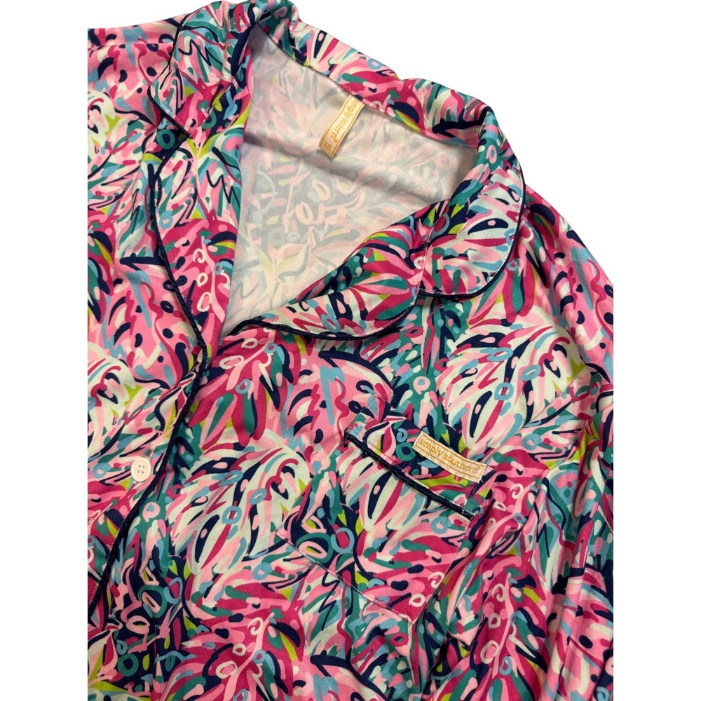 Simply Southern Pajamas Womens XXL Pink Blue Tropical Palm Leaf Lounge Sleepwear